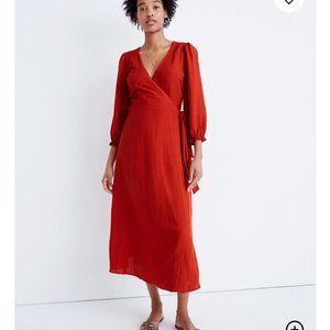 Madewell Linen-Blend Ruffle-Cuff Wrap Dress